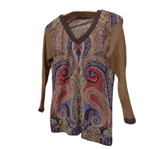 Etro Milano Paisley Colorful Stretch Top Mixed Media Old Money Maximalism Italy